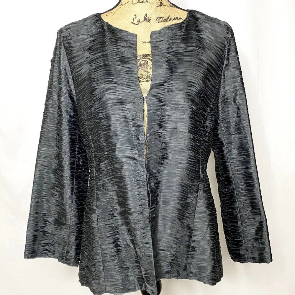 Eileen Fisher Charcoal Silk Ruched Blazer
